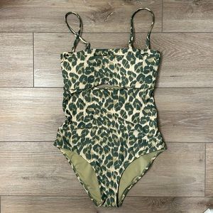 Open-back cheetah print one-piece swimsuit